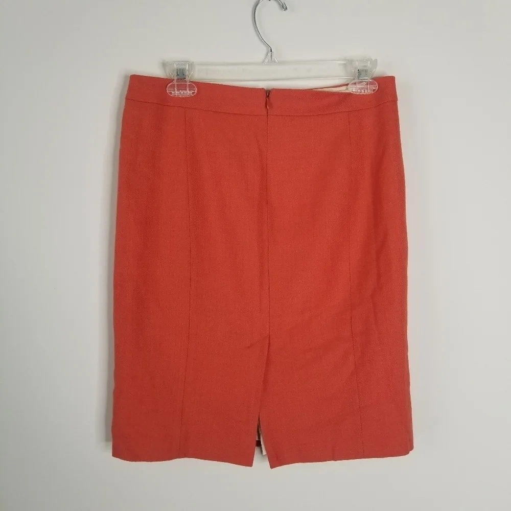 J. Crew 100% Wool Orange Pencil Skirt Size 4 Button Tabs Careerwear